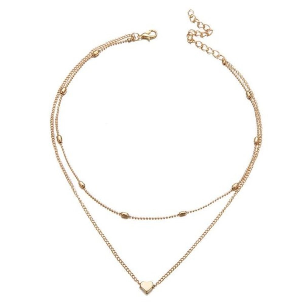 Boho Festival Heart Layered Gold Necklace Chain - Picture 4 of 10